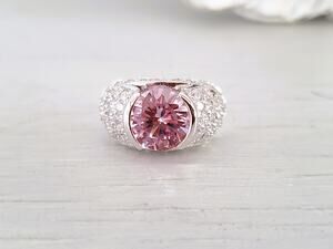 Sterling Silver Pink and Clear Crystal Zirconia Cocktail Ring